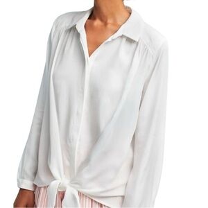 Anthropologie Maeve White Tie-Front Button Up